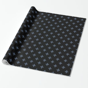 Papel De Presente Polka cinza azul cruza a preto