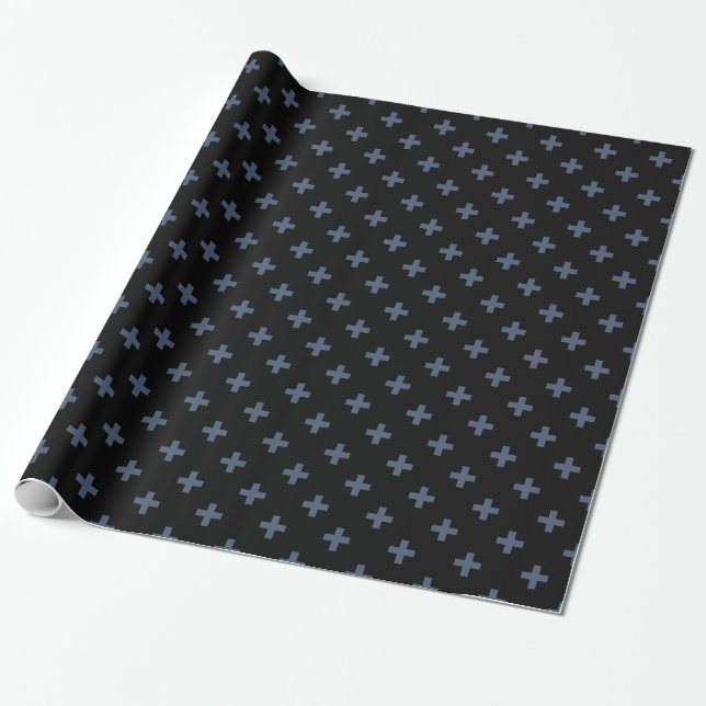 Papel De Presente Polka de cinza azul cruza a preto (Desenrolado)
