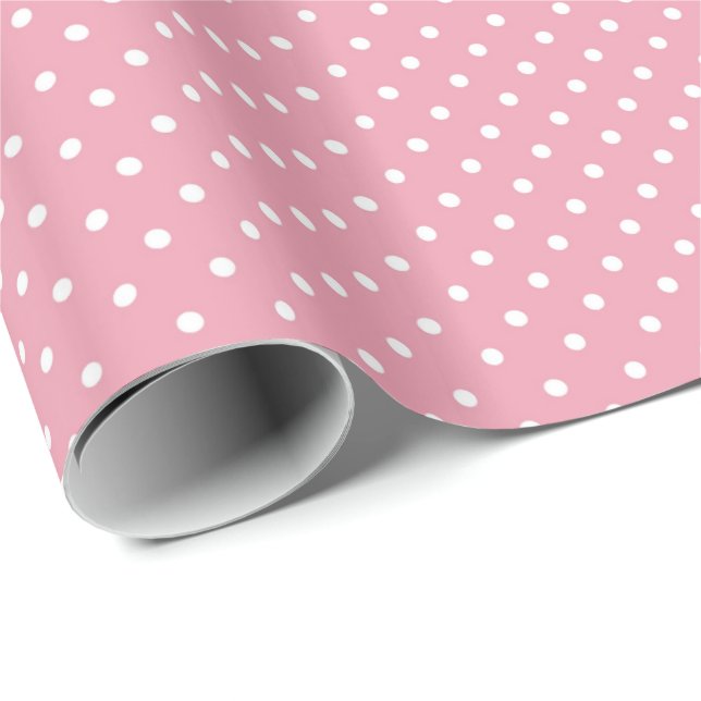 Papel De Presente Polka Dots on Pink Pattern (Ponta do rolo)