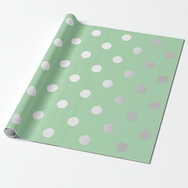 Papel De Presente Polka Pequenos Pontos Pastel Pea Mint Cinza Prata (Desenrolado)