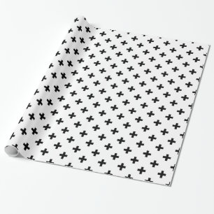 Papel De Presente Polka preto cruza em branco