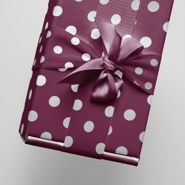 Papel De Presente Polka Small Dots Maroon Plum Burgundy Cinza (Polka Small Dots Maroon Plum Burgundy Silver Gray Wrapping Paper)