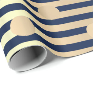 Papel De Presente Polka Small Dots Stripes Marinho Azul Foxier Doura
