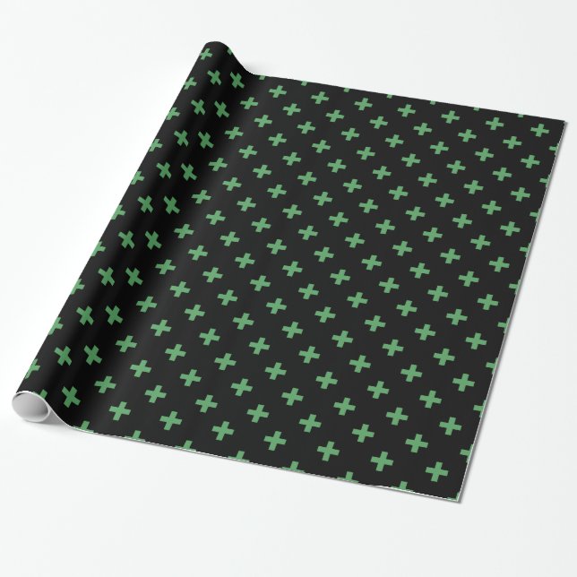 Papel De Presente Polka verde cruza a preto (Desenrolado)