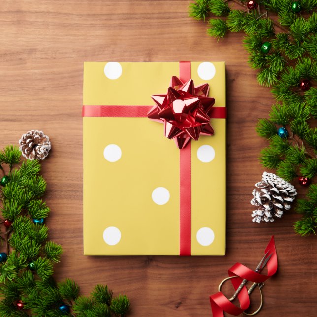 Papel De Presente Polkadot amarelo (Presente de Natal)