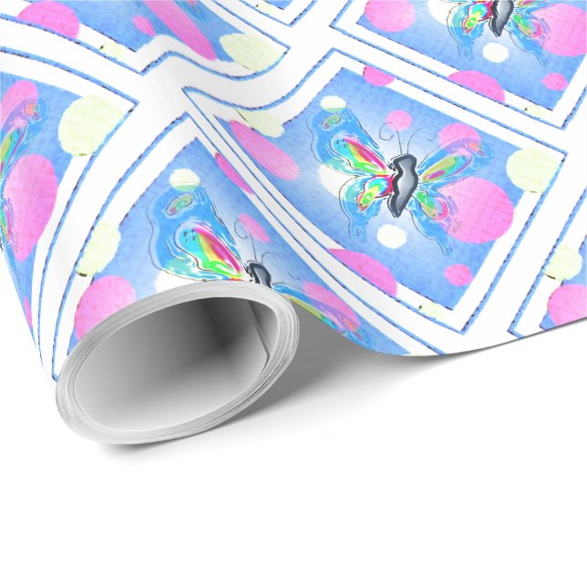 Papel De Presente Polkadots e Borboletas (Ponta do rolo)