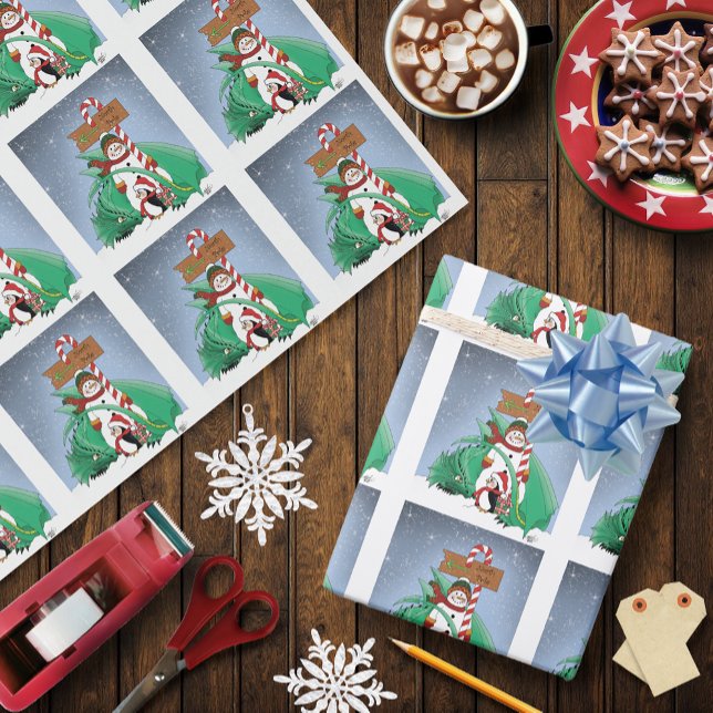 Papel De Presente Pólo Norte Boneco de Neve Dragão Pinguim Natal (Criador carregado)
