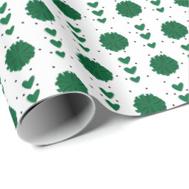 Papel De Presente Pom Verde Pom Poms & Heart Pattern