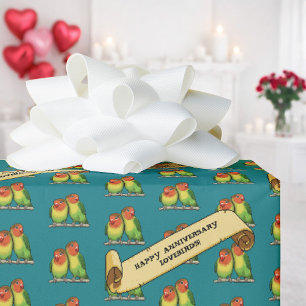 Papel De Presente Pombinhos Fofos Feliz Aniversário Romântico Retro