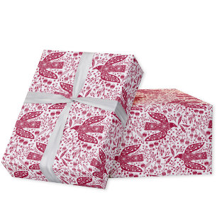 Papel De Presente Pombo Dove Vermelho e Branco Festivo
