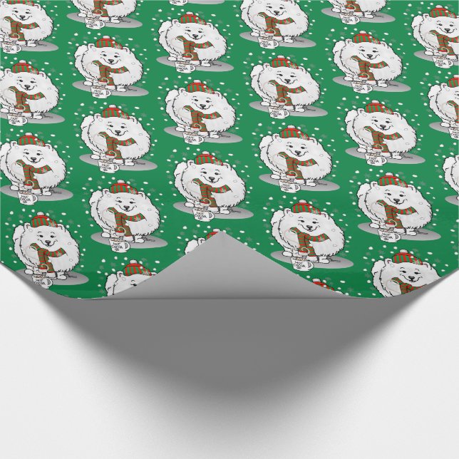Papel De Presente Pomerânia de Natal de inverno (branca) Neve Cão (Ponta)