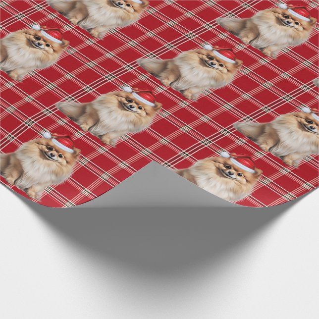 Papel De Presente Pomeranian Dog Holiday Plaid Christmas (Ponta)