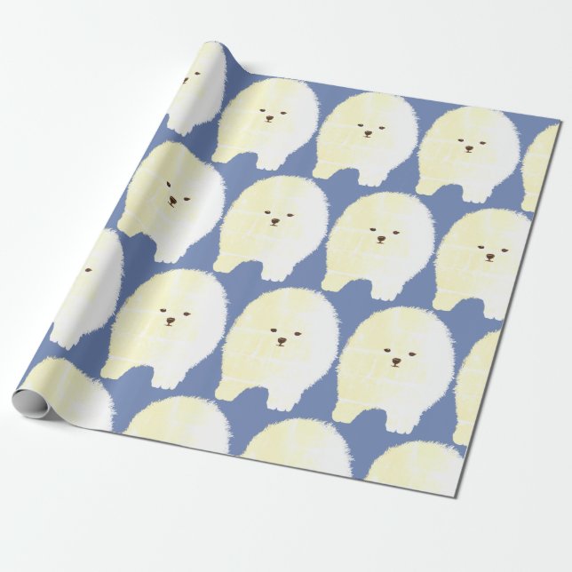 Papel De Presente Pomeranian, papel de envolvimento bonito do cão de (Desenrolado)