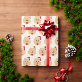 Papel De Presente Pomeraniano bonito com padrão de Papai Noel