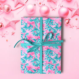 Papel De Presente Pomos e ornamentos de Natal rosa e mint