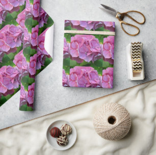 Papel De Presente Pompom Rosa Hidrangea Hortensia Flor