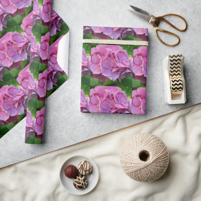 Papel De Presente Pompom Rosa Hidrangea Hortensia Flor (Artesanato)