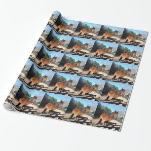 Papel De Presente Pônei marrom céu turquesa