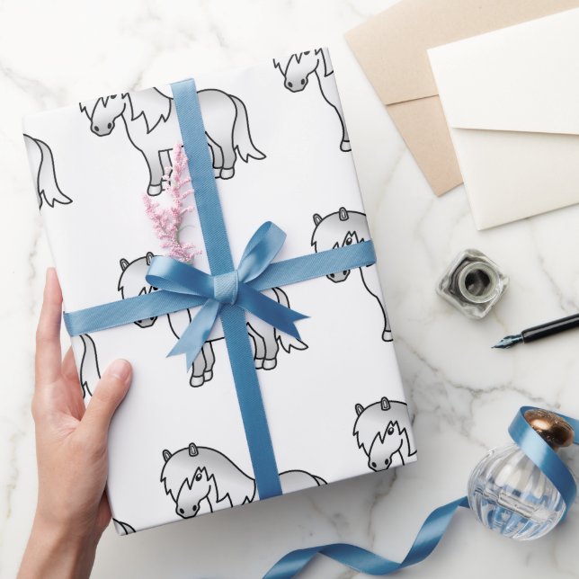 Papel De Presente Pônei Shetland Cinza Padrão de Pônei de Desenho An (Presentear)