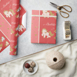 Papel De Presente Pôneis brilhantes cor-de-rosa com nome pequeno