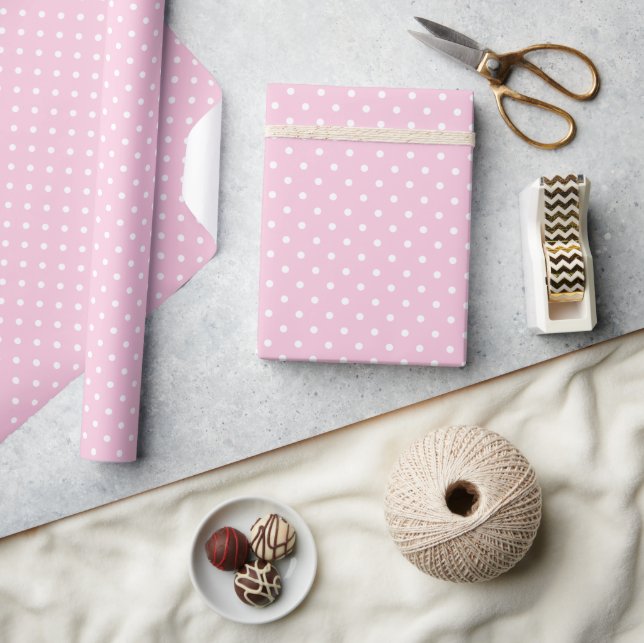Papel De Presente Pontinhos Brancos Clássicos - Rosa Claro (Artesanato)