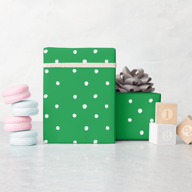 Papel De Presente Pontinhos Verde E Branco (Chá de bebê)