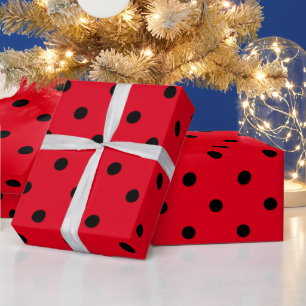 Papel De Presente Pontinhos Vermelhos e Pretos