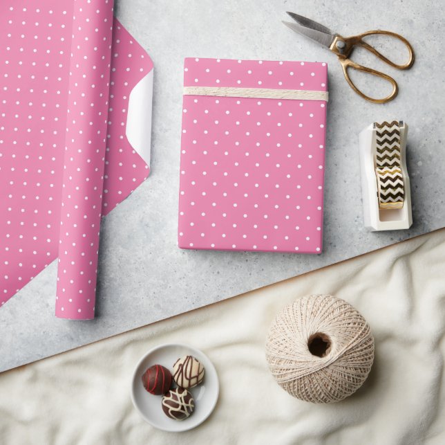 Papel De Presente Ponto de Bolinha Branco Micro - Rosa Fúcsia (Artesanato)