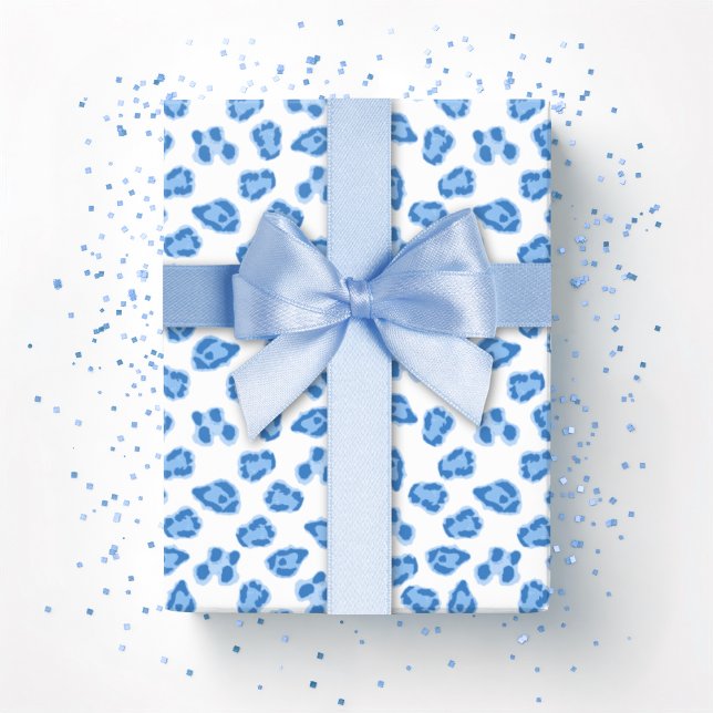 Papel De Presente Ponto de Leopardo em Porcelana Azul (Criador carregado)