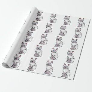 Papel De Presente Ponto Lilac Birman / Ragdoll Cute Cat Patterno