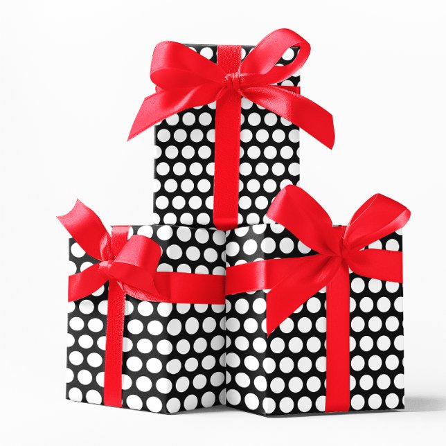 Papel De Presente Ponto Preto e Branco (Black and White Polka Dot Wrapping Paper)