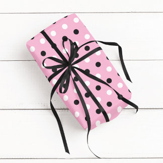 Papel De Presente Ponto Rosa Preto e Branco