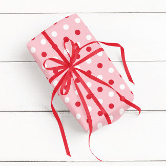 Papel De Presente Ponto Rosa Vermelho e Branco