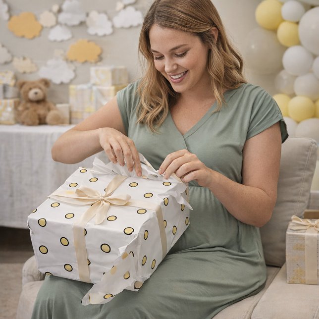 Papel De Presente Pontos amarelos pastéis fofos com bordas pretas gr (A fun wrapping paper with a yellow circle pattern)