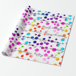 Papel De Presente Pontos Arco-Íris de Aniversário em Branco