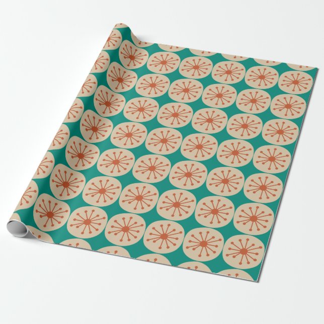 Papel De Presente Pontos Atômicos Laranja Bege Azul Turquesa Moderno (Desenrolado)