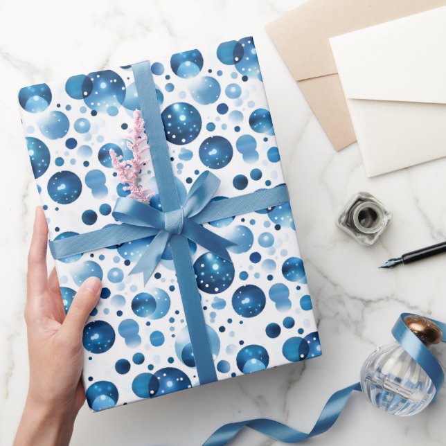 Papel De Presente Pontos Azuis em Branco  (Presentear)