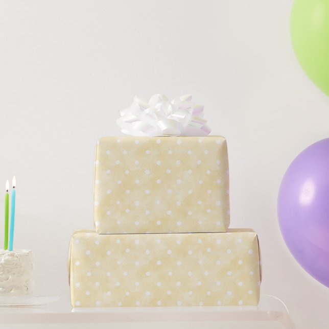 Papel De Presente Pontos Brancos Amarelos de Aniversário (Presentes para festas)