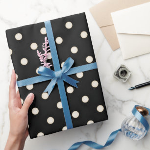Papel De Presente Pontos Brancos Antigos em Preto
