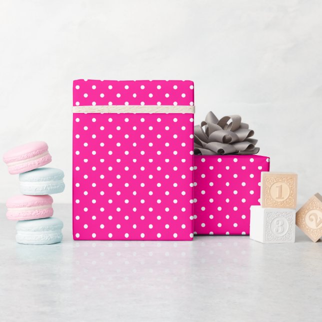 Papel De Presente Pontos Brancos em Rosa Neon (Chá de bebê)