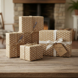 Papel De Presente Pontos Brancos Simples em Kraft Marrom Rústico Fal