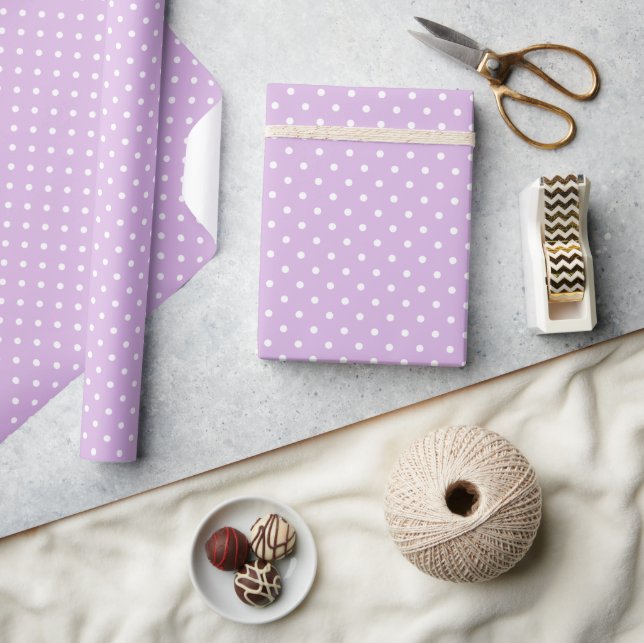 Papel De Presente Pontos Clássicos Branco - Lilás Suave (Artesanato)