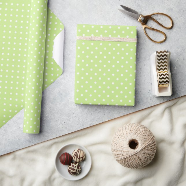 Papel De Presente Pontos Clássicos Branco - Verde Primavera (Artesanato)