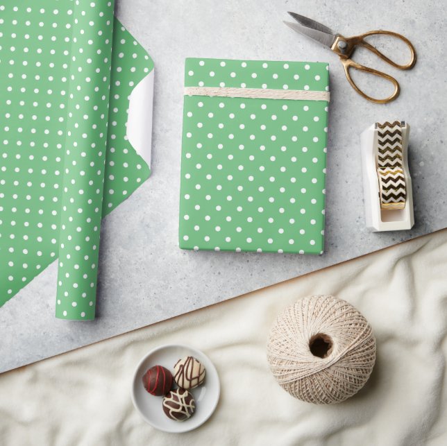 Papel De Presente Pontos Clássicos Branco - Verde Verão (Artesanato)