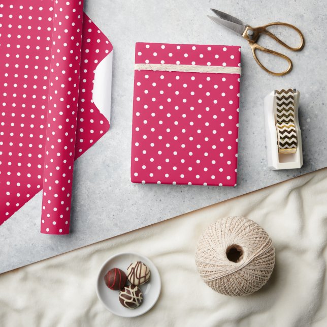 Papel De Presente Pontos Clássicos Branco - Vermelho Framboesa (Artesanato)