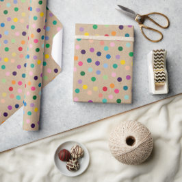 Papel De Presente Pontos Coloridos de Arte em Kraft Marrom Rústico F