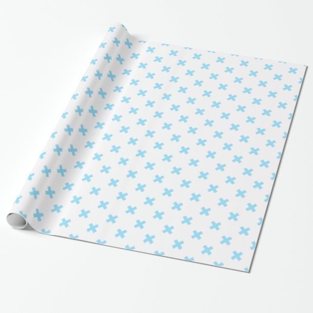 Papel De Presente Pontos crus azuis do bebê em branco (Desenrolado)