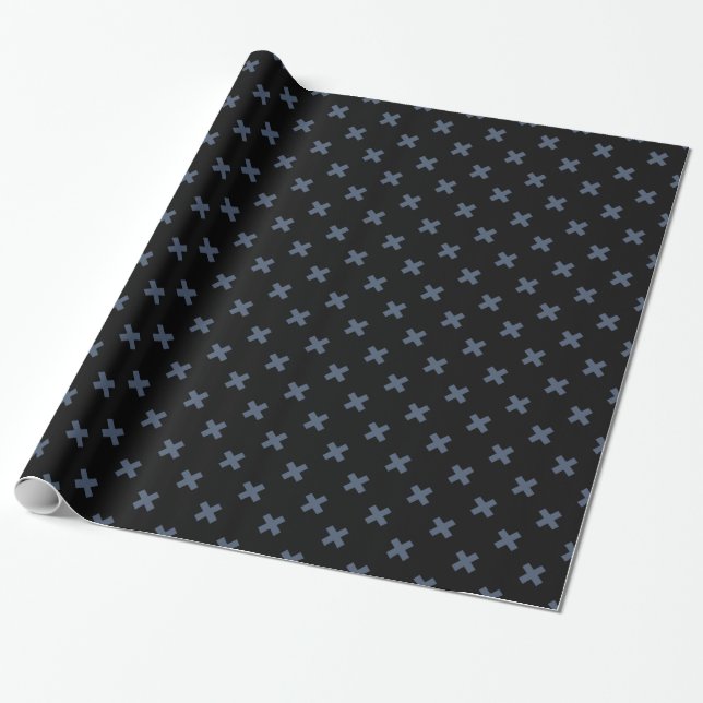Papel De Presente Pontos crus de cinza azul sobre preto (Desenrolado)