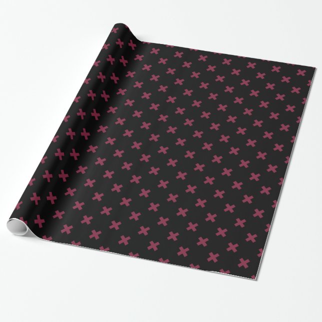 Papel De Presente Pontos cruzados de amora em preto (Desenrolado)