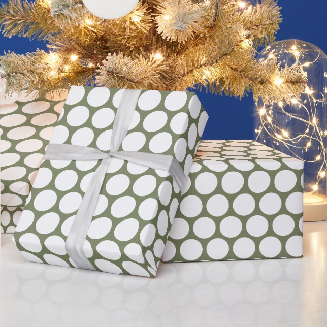 Papel De Presente Pontos de Bolinhas Verde Sage e Branco  (Feriados)